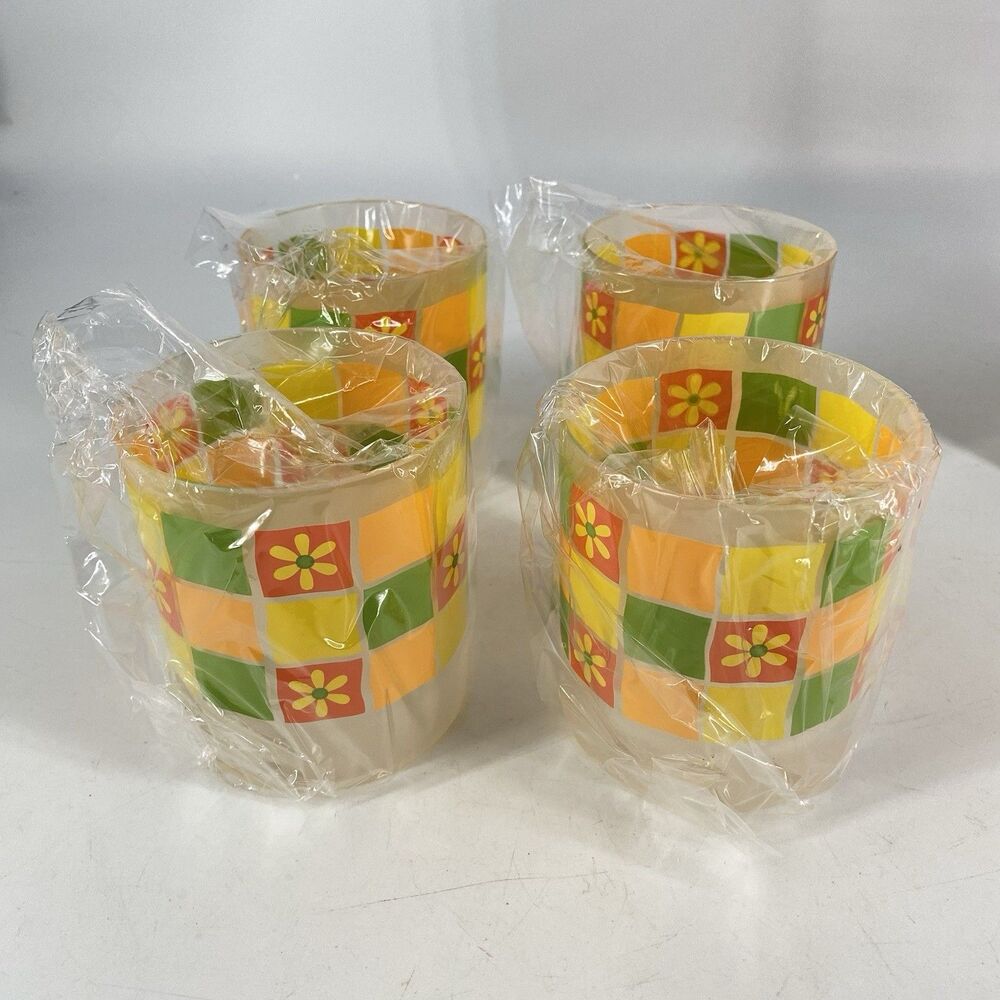 Set of 4 Vintage Sun Country Petal Power Double Old Fashioned Glasses 14 oz